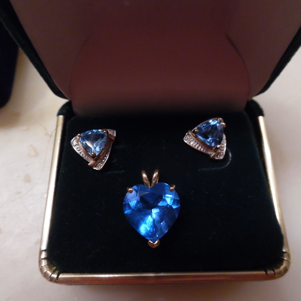 Blue Topaz Heart Shaped Pendant & Earring Set